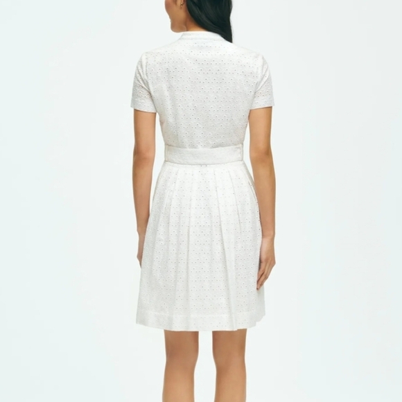 NWT Brooks Brothers White Eyelet Button-Front Belted Shirt Dress, Size 8 - Picture 2 of 16